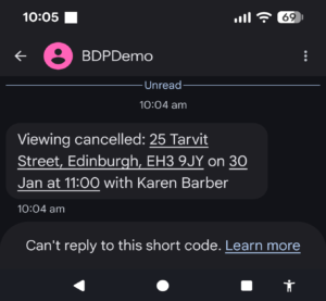 Example of SMS message
