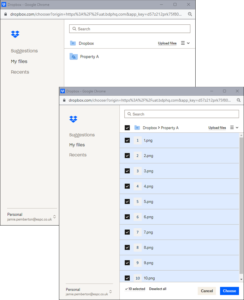 Showing Dropbox integration screens